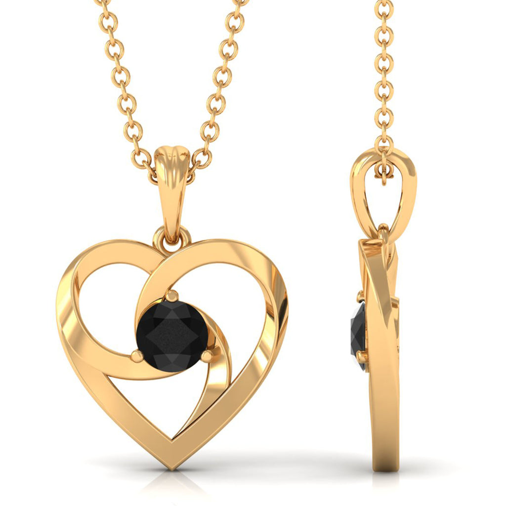 Minimal Black Onyx Gold Heart Necklace For Women Black Onyx - ( AAA ) - Quality - Rosec Jewels