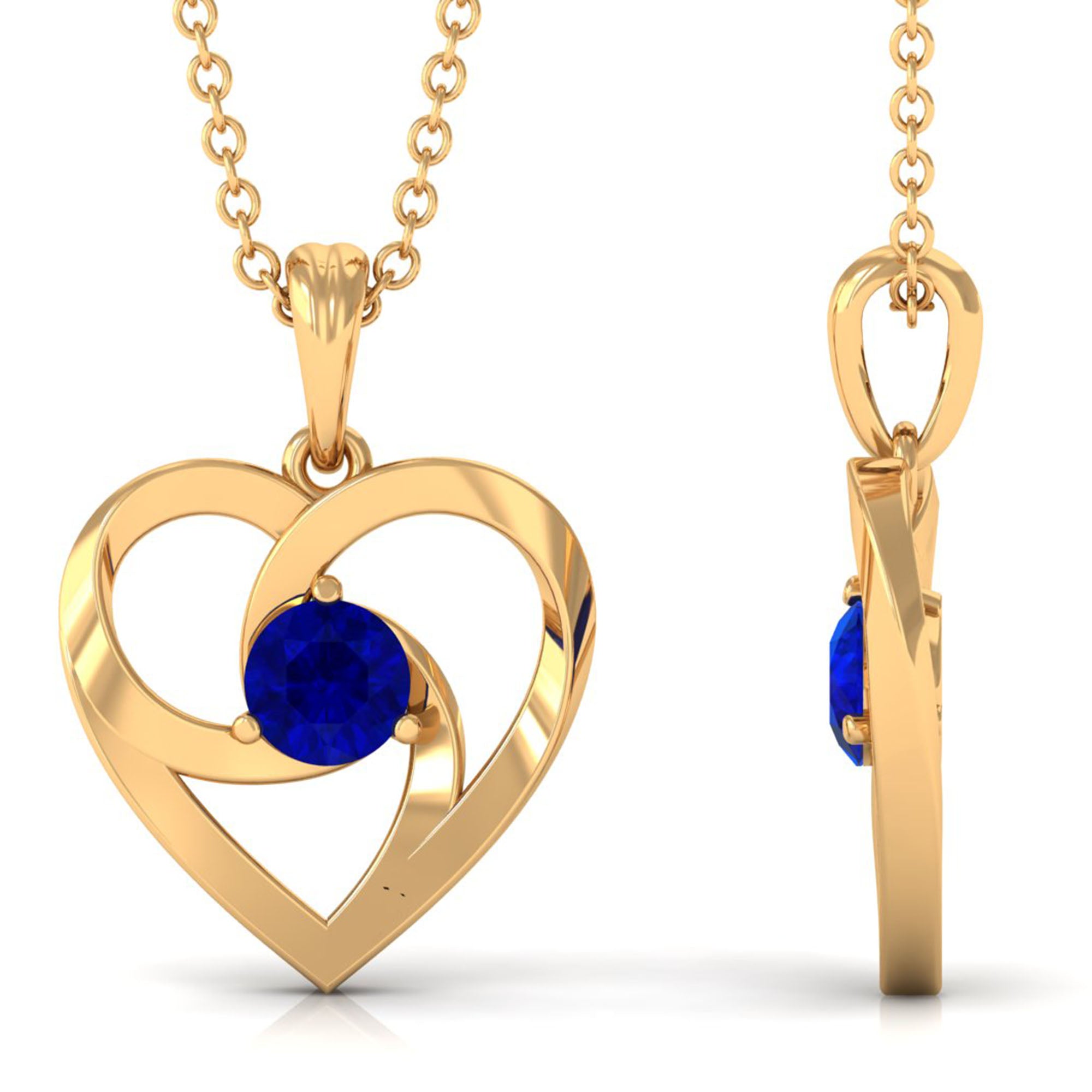 1/4 CT Minimal Heart Necklace with Diffused Sapphire Lab Created Blue Sapphire - ( AAAA ) - Quality - Rosec Jewels