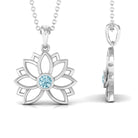 Lotus Flower Pendant with Bezel Set Solitaire Aquamarine Aquamarine - ( AAA ) - Quality - Rosec Jewels