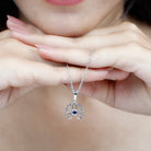 Lab Grown Blue Sapphire Lotus Flower Necklace Lab Created Blue Sapphire - ( AAAA ) - Quality - Rosec Jewels