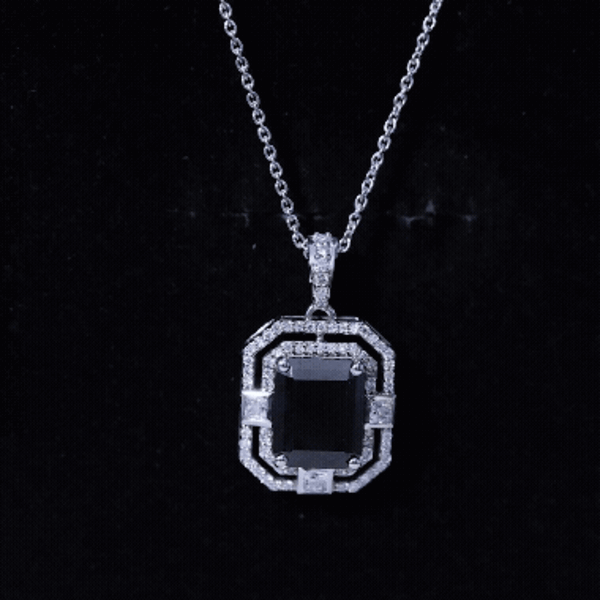 Vintage Inspired 3.4 Carat Emerald Cut Synthetic Black Diamond Pendant Necklace AAAA ( Synthetic ) - Rosec Jewels