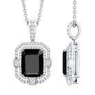 Vintage Inspired 3.4 Carat Emerald Cut Synthetic Black Diamond Pendant Necklace AAAA ( Synthetic ) - Rosec Jewels