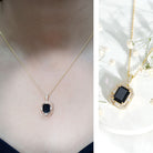 Vintage Inspired 3.4 Carat Emerald Cut Synthetic Black Diamond Pendant Necklace AAAA ( Synthetic ) - Rosec Jewels