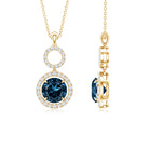 2 Carat London Blue Topaz and Diamond Halo Dangle Pendant AAA - Rosec Jewels