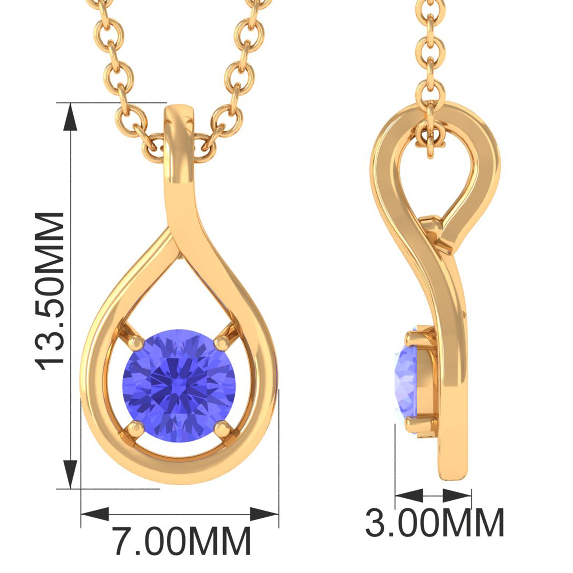 4 MM Tanzanite Solitaire and Gold Teardrop Pendant Tanzanite - ( AAA ) - Quality - Rosec Jewels