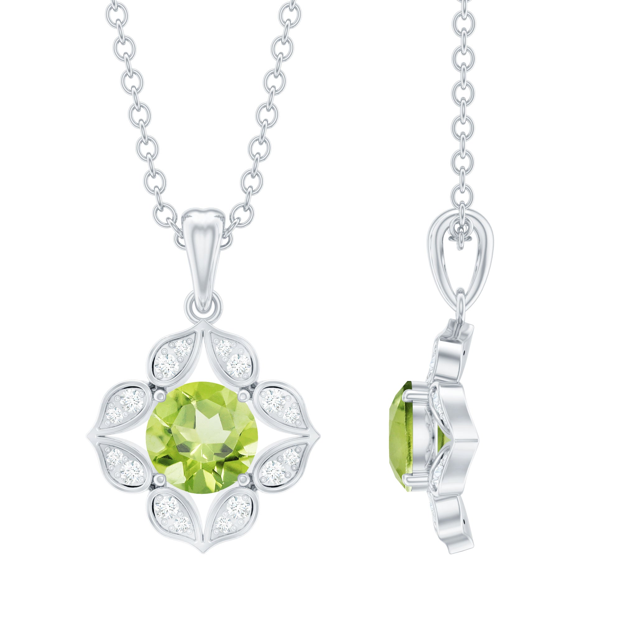 Antique Style Natural Peridot Bridal Pendant with Diamond