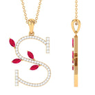 Moissanite S Initial Letter Pendant Necklace With Created Ruby Lab Created Ruby - ( AAAA ) - Quality - Rosec Jewels