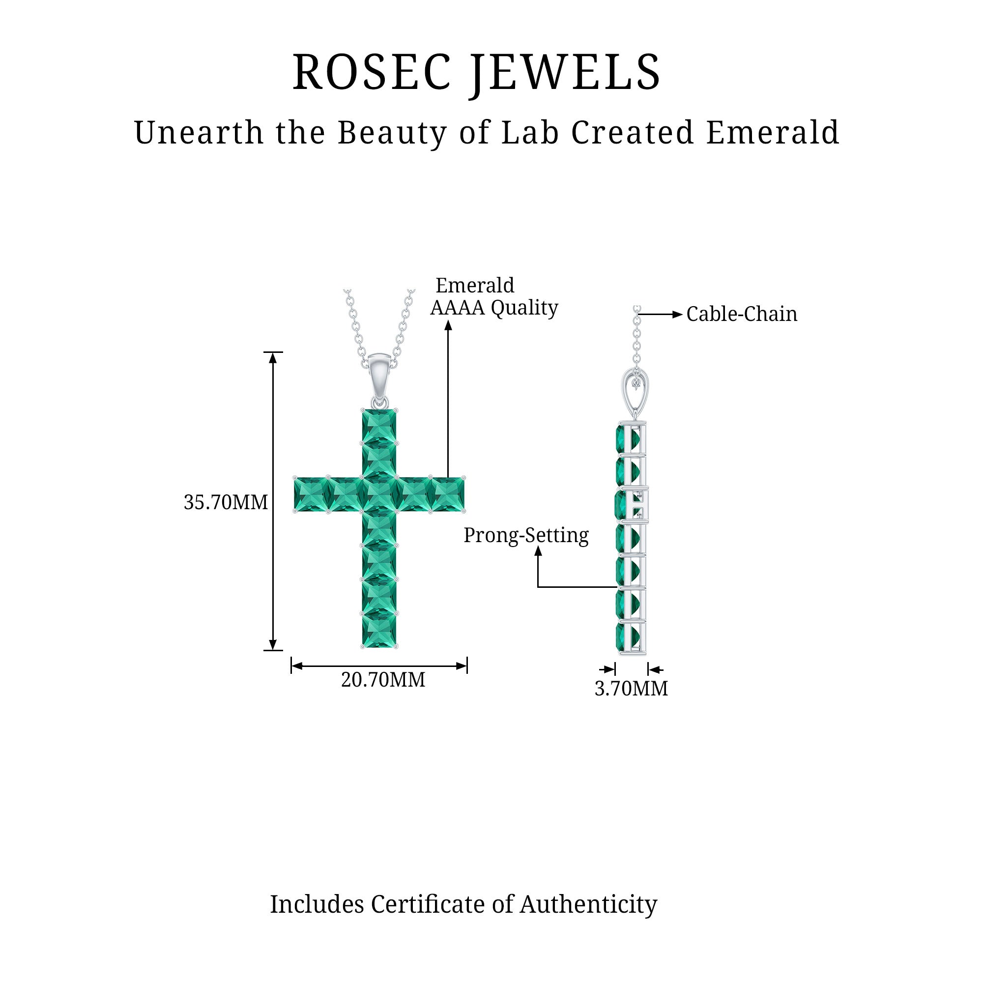 Princess Cut Lab Created Emerald Cross Pendant Necklace – Rosec Jewels
