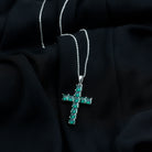 Princess Cut Lab Created Emerald Cross Pendant Necklace AAAA - Rosec Jewels