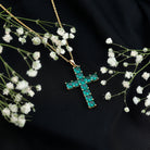 Princess Cut Lab Created Emerald Cross Pendant Necklace AAAA - Rosec Jewels