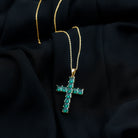 Princess Cut Lab Created Emerald Cross Pendant Necklace AAAA - Rosec Jewels