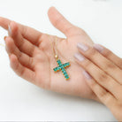 Princess Cut Lab Created Emerald Cross Pendant Necklace AAAA - Rosec Jewels