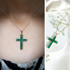 Princess Cut Lab Created Emerald Cross Pendant Necklace AAAA - Rosec Jewels