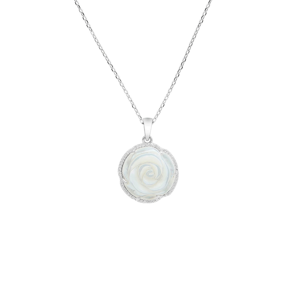Mother of Pearl Rose Flower Pendant Necklace - Rosec Jewels