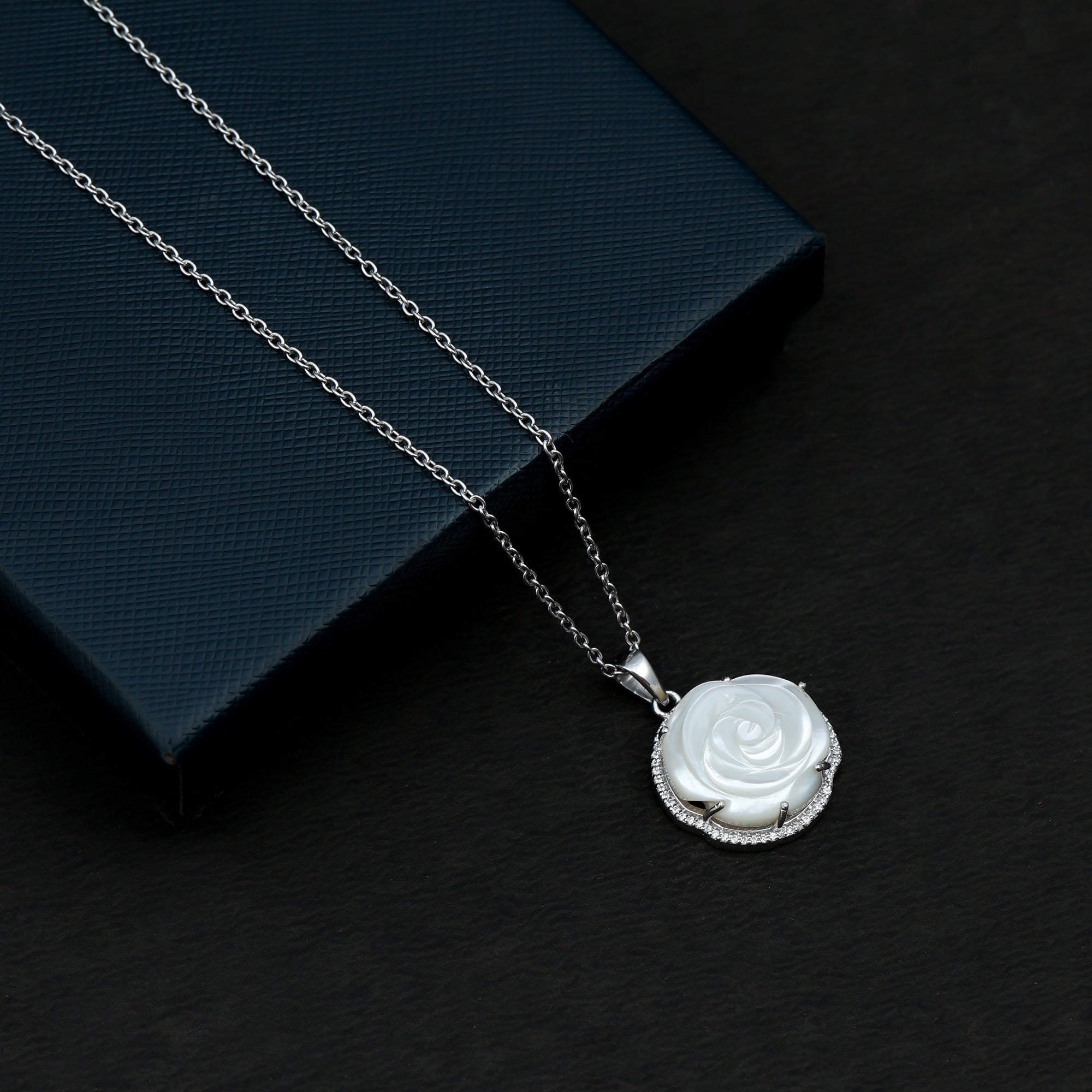 Mother of Pearl Rose Flower Pendant Necklace - Rosec Jewels