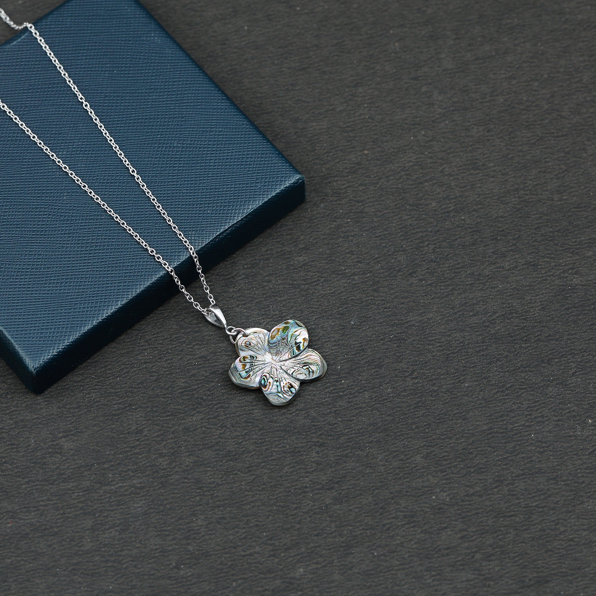 Genuine Mother of Pearl Hibiscus Flower Pendant Necklace 92.5 Sterling Silver - Rosec Jewels