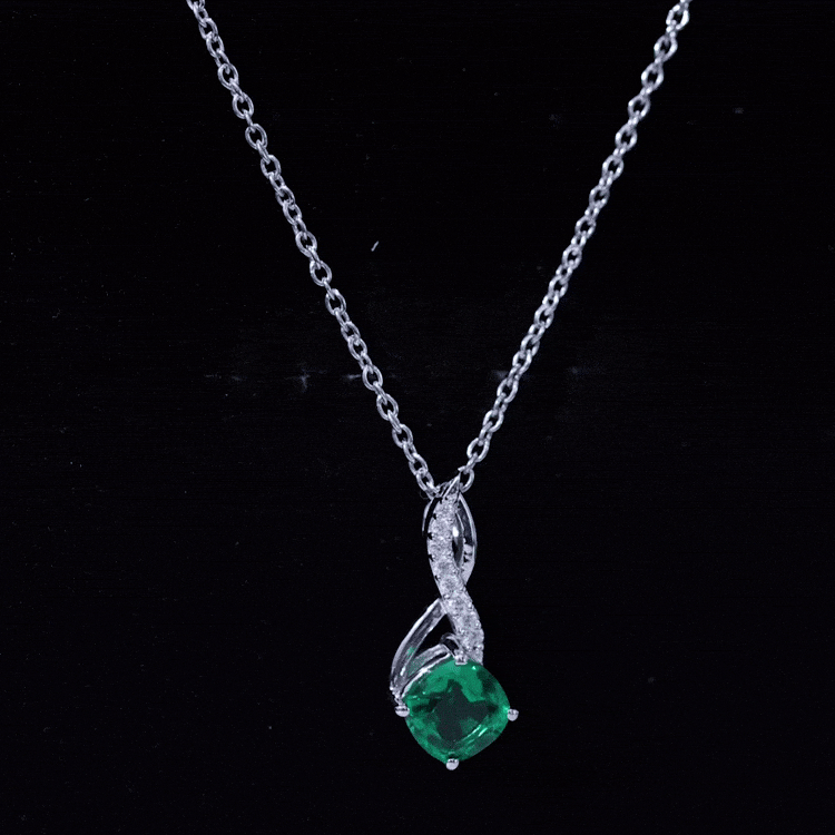 Certified 2 Carat Lab Grown Emerald Infinity Pendant Necklace with Diamond AAAA 92.5 Sterling Silver - Rosec Jewels