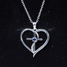 Natural Blue Sapphire Heart Cross Necklace in 14k Gold Plated Silver AAA 92.5 Sterling Silver - Rosec Jewels