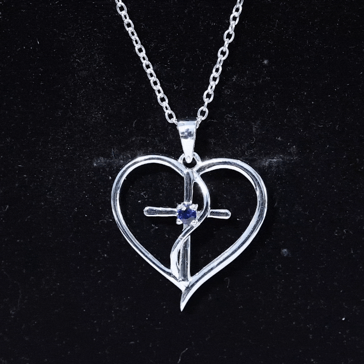 Natural Blue Sapphire Heart Cross Necklace in 14k Gold Plated Silver AAA 92.5 Sterling Silver - Rosec Jewels