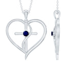 Natural Blue Sapphire Heart Cross Necklace in 14k Gold Plated Silver AAA 92.5 Sterling Silver - Rosec Jewels