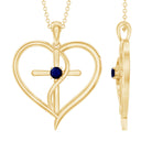 Natural Blue Sapphire Cross Heart Necklace for Women AAA - Rosec Jewels