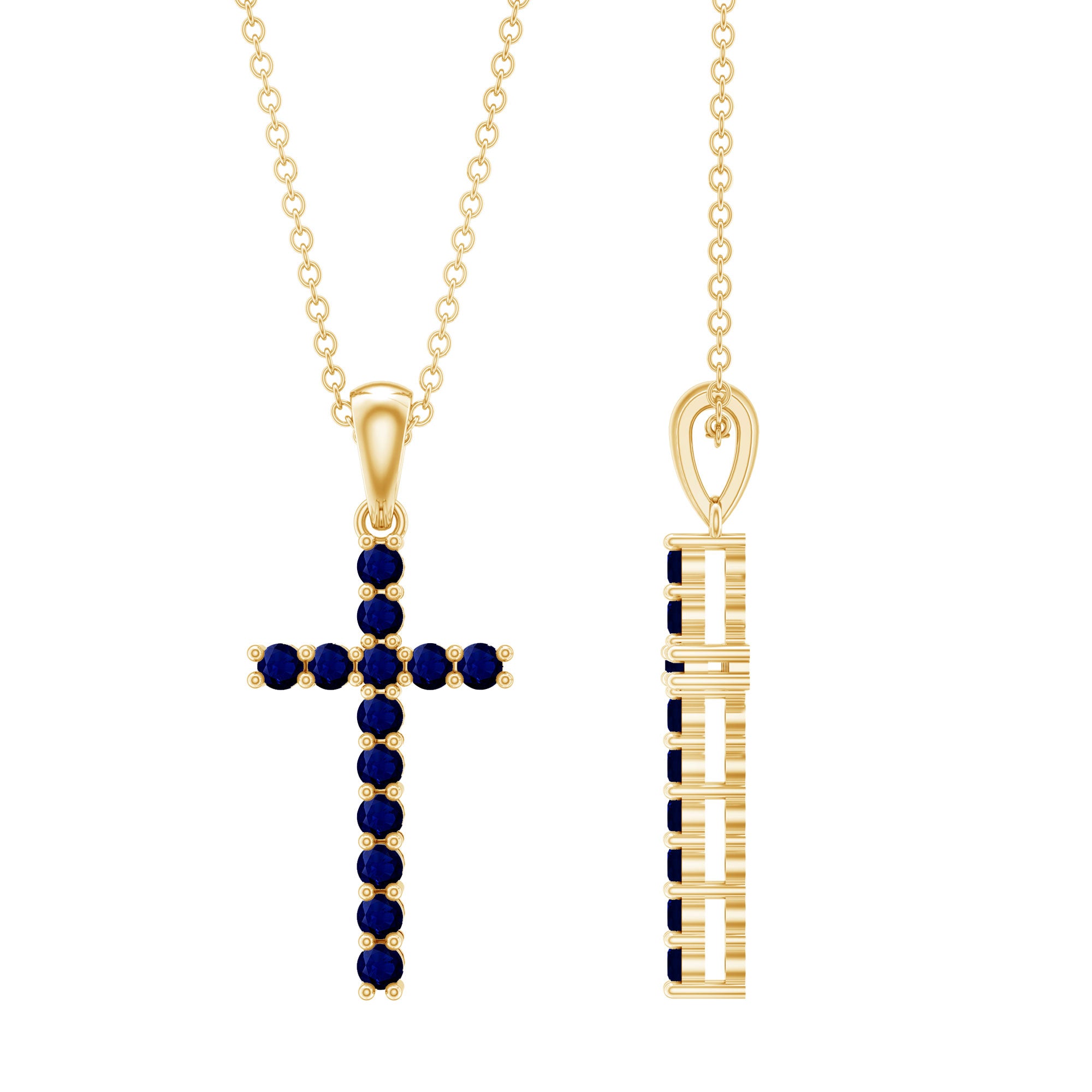 Genuine Blue Sapphire Cross Pendant Necklace with Chain – Rosec Jewels