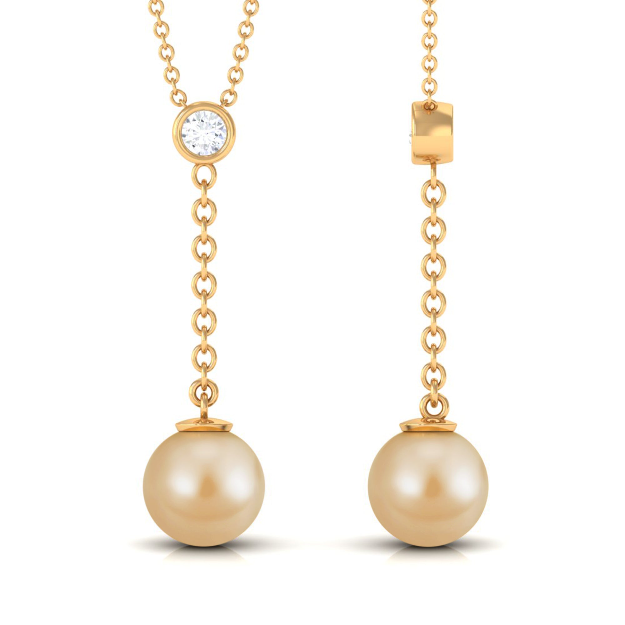 South Sea Pearl Dangle Drop Necklace with Diamond South Sea Pearl - ( AAA ) - Quality - Rosec Jewels