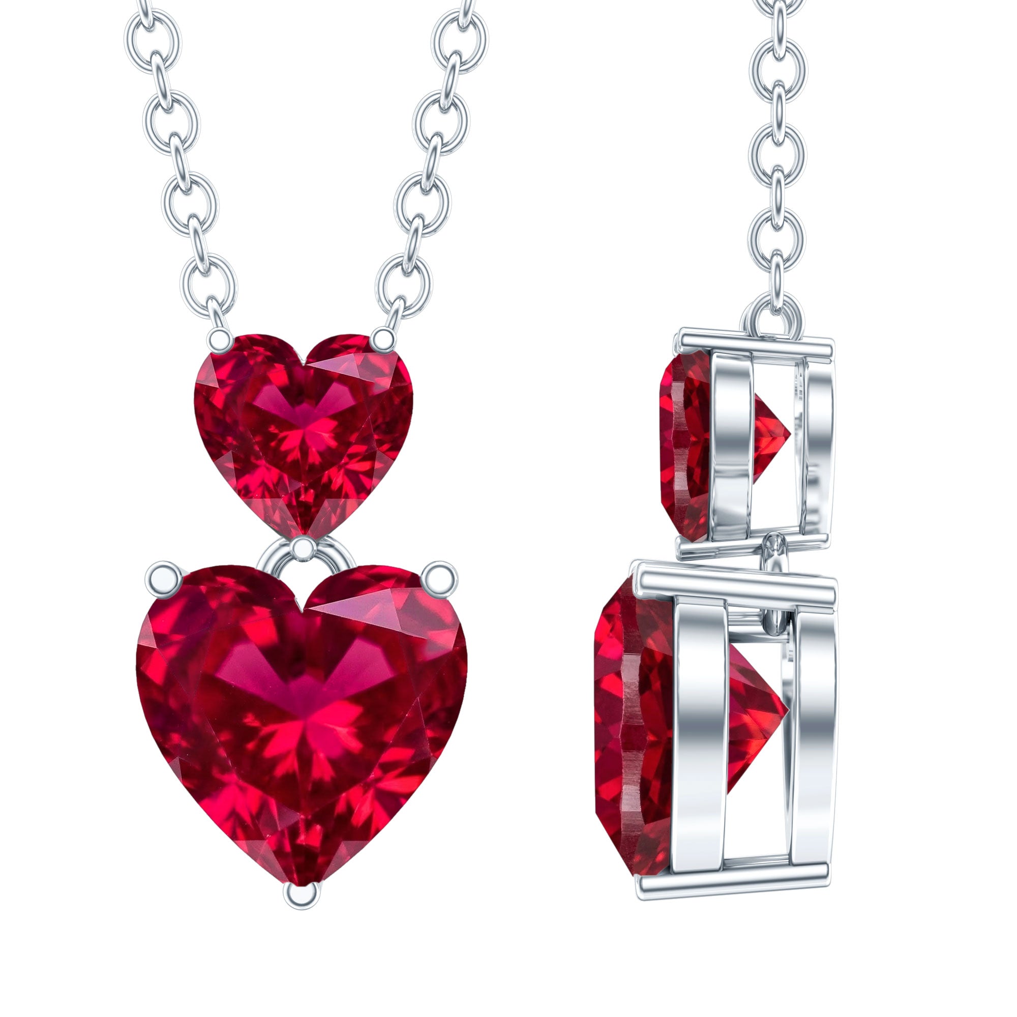 Certified 5.5 Carat Lab Created Ruby Heart Necklace with Silver Chain AAAA 92.5 Sterling Silver - Rosec Jewels
