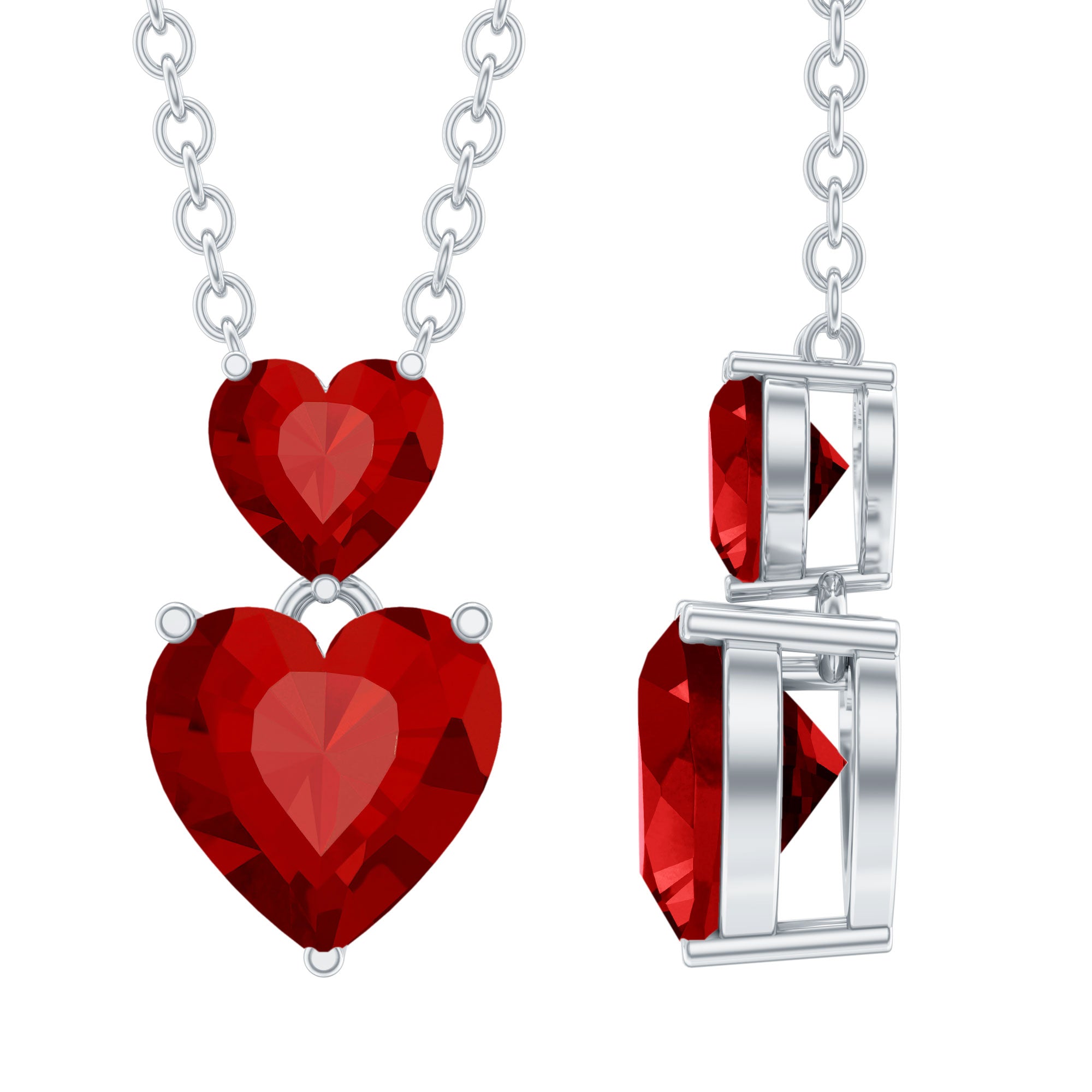 Certified Lab Created Ruby Double Heart Necklace for Women