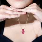 Certified 5.5 Carat Lab Created Ruby Heart Necklace with Silver Chain AAAA 92.5 Sterling Silver - Rosec Jewels