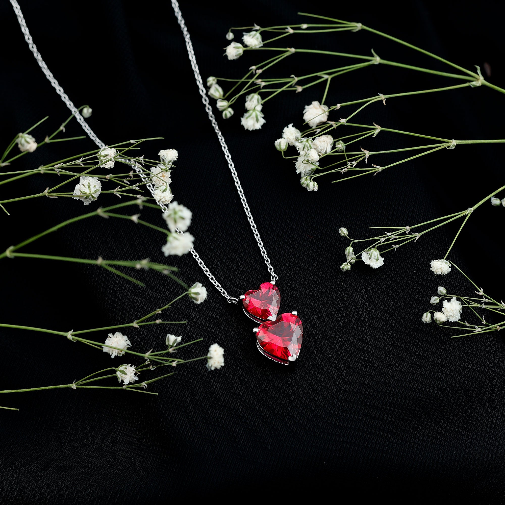 Certified 5.5 Carat Lab Created Ruby Heart Necklace with Silver Chain AAAA 92.5 Sterling Silver - Rosec Jewels