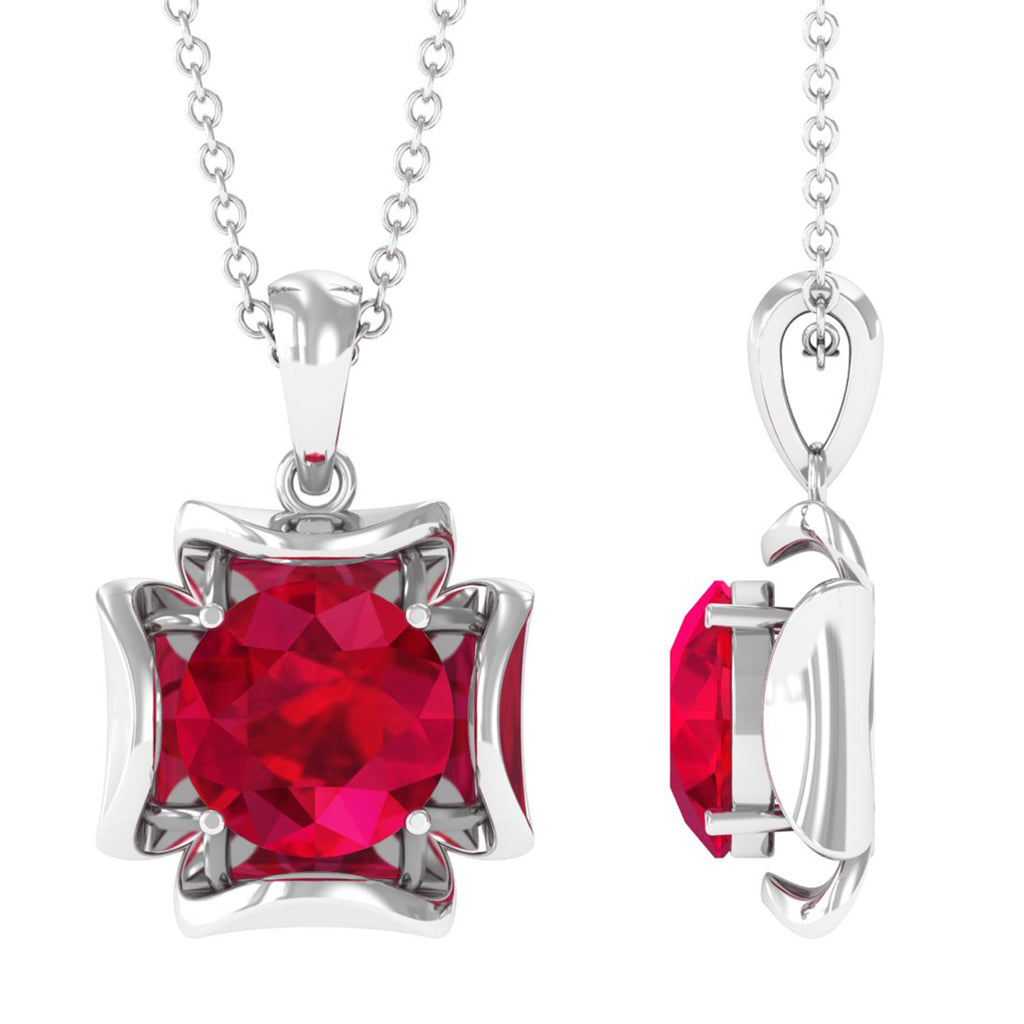 Rosec Jewels - 2.25 CT Art Deco Created Ruby Solitaire Necklace