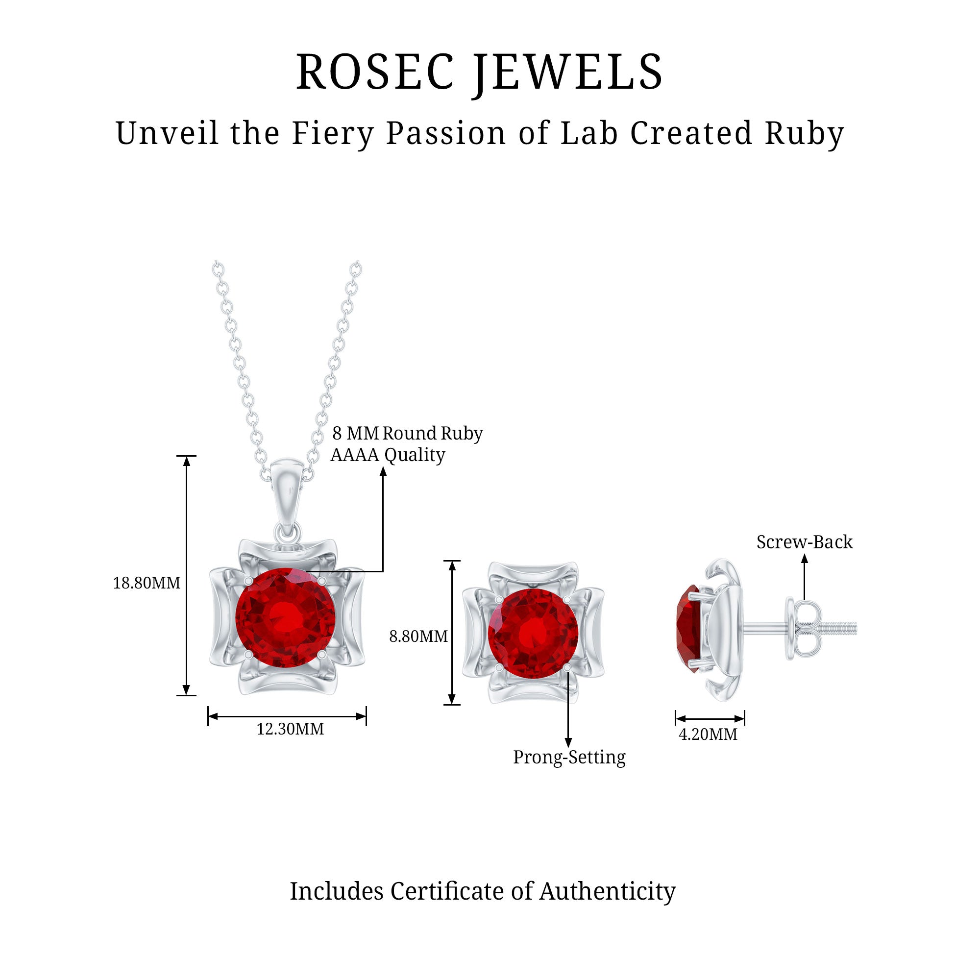 Lab Created Ruby Necklace and Earrings Set for Women – Rosec Jewels