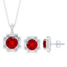 Lab Created Ruby Necklace and Earrings Set for Women AAAA - Rosec Jewels