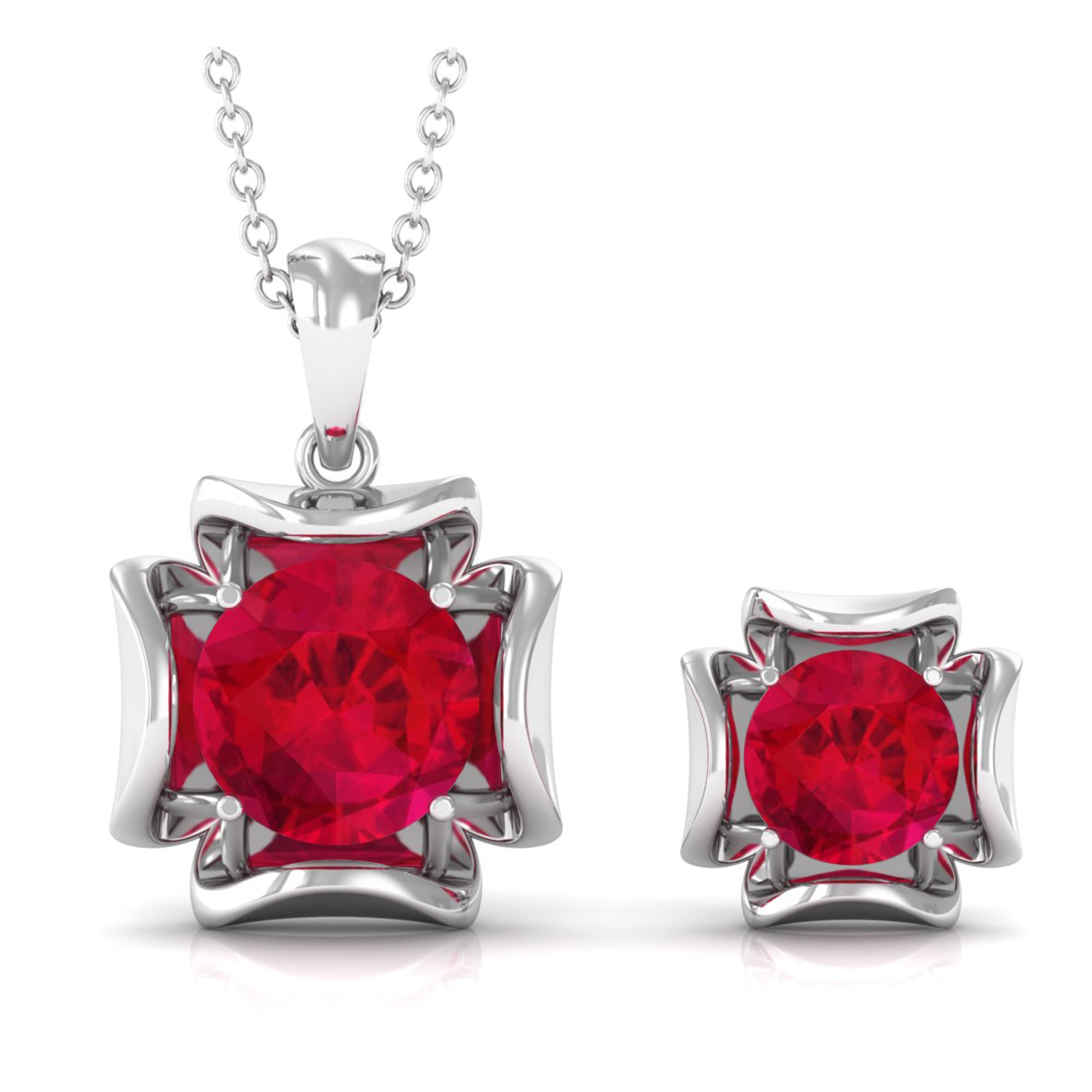 Lab Created Ruby Necklace and Earrings Set for Women AAAA - Rosec Jewels