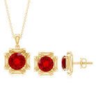 Lab Created Ruby Necklace and Earrings Set for Women AAAA - Rosec Jewels