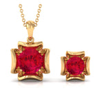 Lab Created Ruby Necklace and Earrings Set for Women AAAA - Rosec Jewels