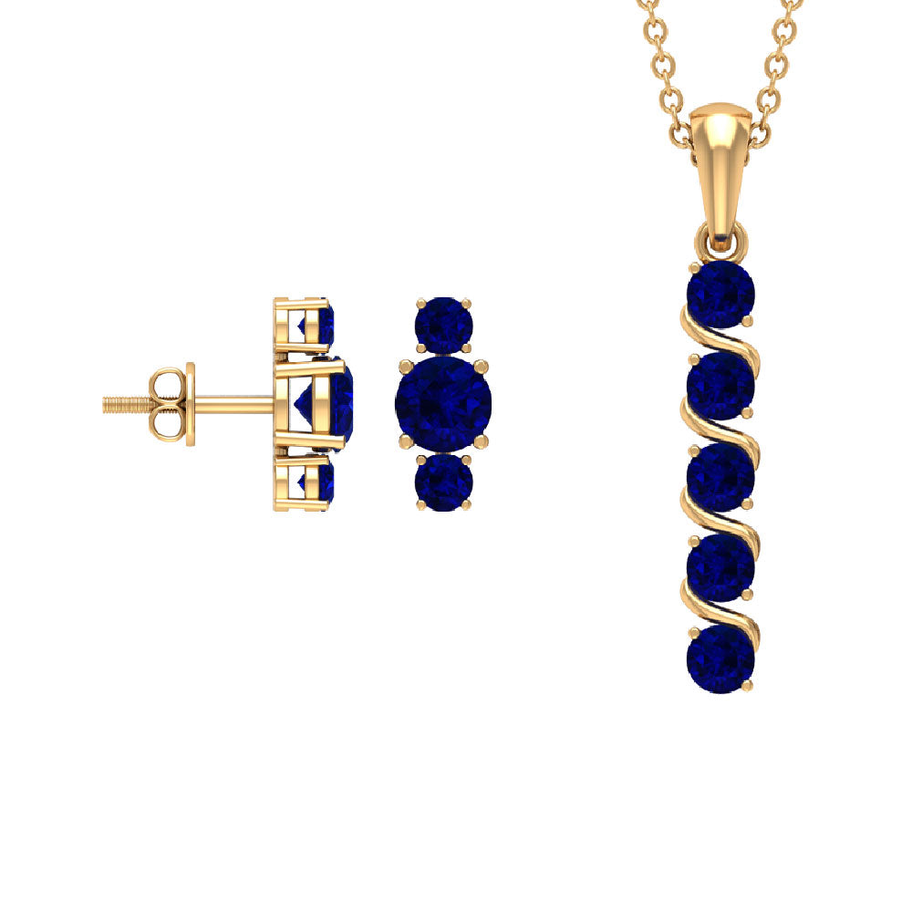 2.75 CT Lab Created Blue Sapphire Bar Pendant and Earrings Set Lab Created Blue Sapphire - ( AAAA ) - Quality - Rosec Jewels