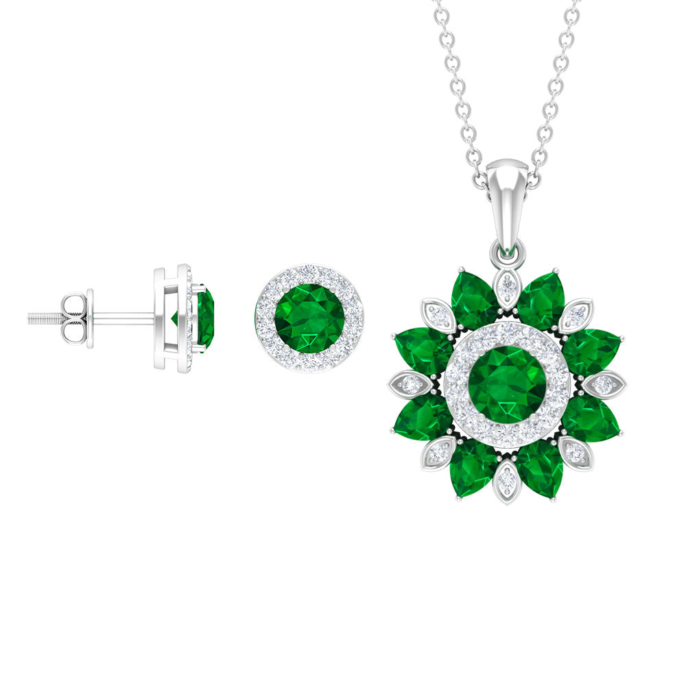 3 CT Emerald and Moissanite Floral jewelry Set Emerald - ( AAA ) - Quality - Rosec Jewels