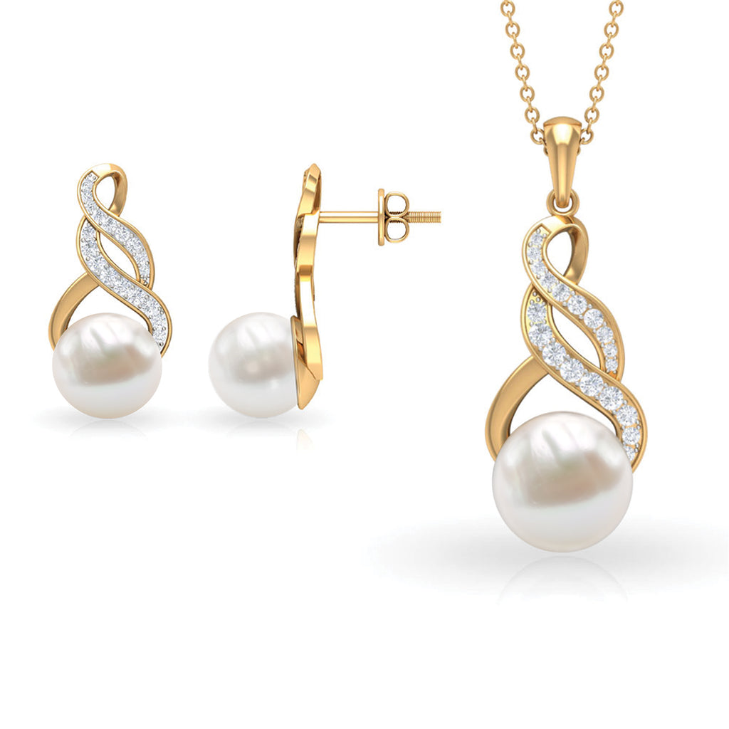 Freshwater Pearl Drop and Moissanite Bridal Jewelry Set Freshwater Pearl - ( AAA ) - Quality - Rosec Jewels