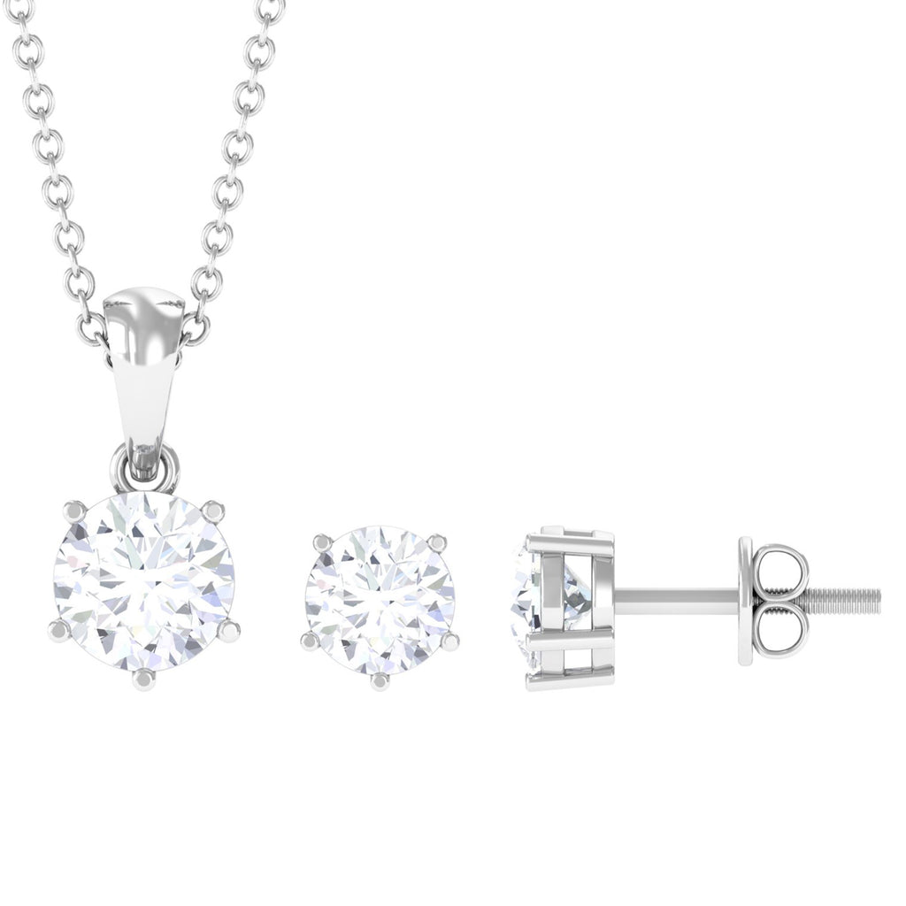 2 CT Solitaire Jewelry Set with Round Shape Moissanite Moissanite - ( D-VS1 ) - Color and Clarity - Rosec Jewels