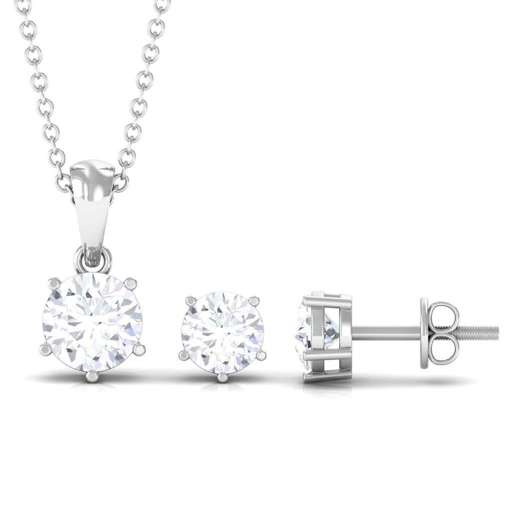2 CT Solitaire Jewelry Set with Round Shape Moissanite Moissanite - ( D-VS1 ) - Color and Clarity - Rosec Jewels