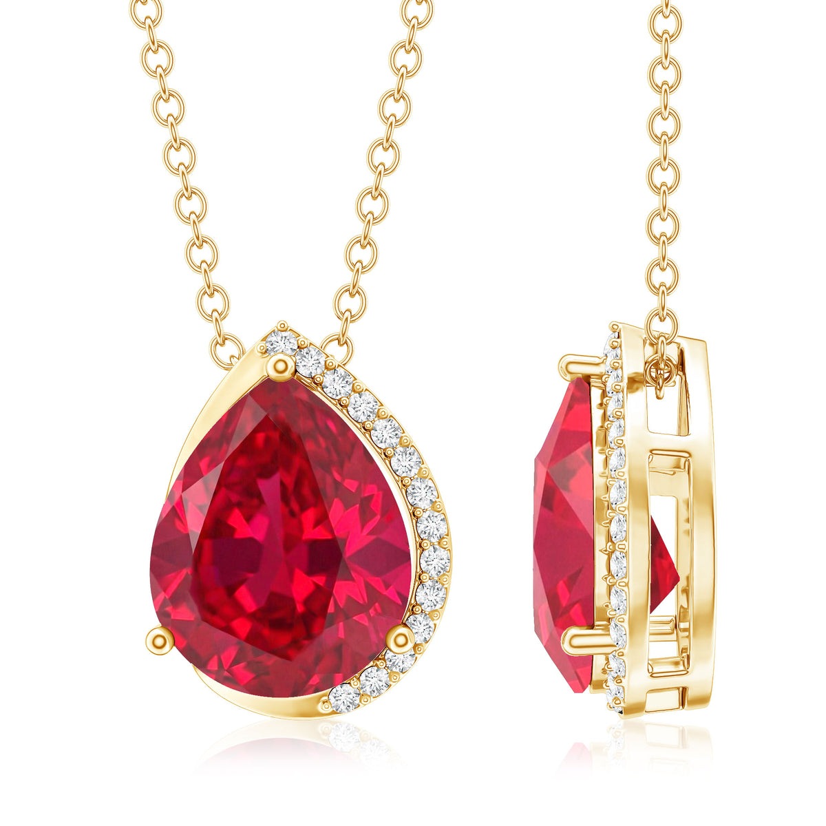 Lab Grown Ruby Teardrop Designer Necklace with Diamond AAAA - Rosec Jewels