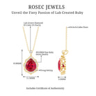 Certified 3 Carat Lab Grown Ruby and Diamond Vintage Necklace AAAA 14K Yellow Gold Plated Silver - Rosec Jewels