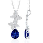 Lab Grown Blue Sapphire Butterflies Pendant Necklace with Diamond AAAA - Rosec Jewels