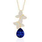 Lab Grown Blue Sapphire Butterflies Pendant Necklace with Diamond AAAA - Rosec Jewels
