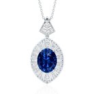 Lab Grown Blue Sapphire Art Deco Necklace with Diamond Accent AAAA - Rosec Jewels