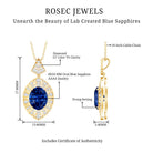 Lab Grown Blue Sapphire Art Deco Necklace with Diamond Accent AAAA - Rosec Jewels