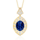 Lab Grown Blue Sapphire Art Deco Necklace with Diamond Accent AAAA - Rosec Jewels