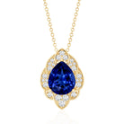 Certified Lab Grown Blue Sapphire Petal Necklace with Diamond AAAA - Rosec Jewels